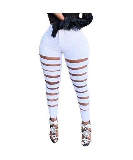 Distressed Women Denim Pants High Waist Skinny Zipper Up Pencil Jeans 2023 Summer Solid White Jeans Workout Cargo Pants $43.3...