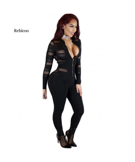 Autumn Women black Striped Jumpsuit Long Sleeve V-Neck Zipper Bodycon Romper Sexy Skinny Ladies Long Pants Jumpsuit $42.90 - ...