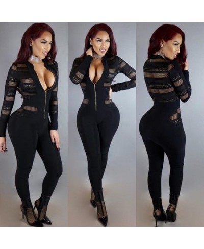 Autumn Women black Striped Jumpsuit Long Sleeve V-Neck Zipper Bodycon Romper Sexy Skinny Ladies Long Pants Jumpsuit $42.90 - ...