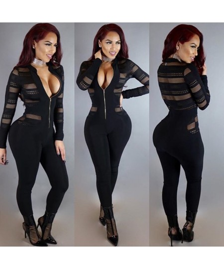 Autumn Women black Striped Jumpsuit Long Sleeve V-Neck Zipper Bodycon Romper Sexy Skinny Ladies Long Pants Jumpsuit $42.90 - ...