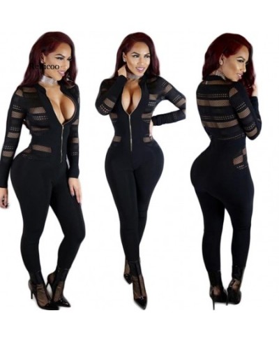 Autumn Women black Striped Jumpsuit Long Sleeve V-Neck Zipper Bodycon Romper Sexy Skinny Ladies Long Pants Jumpsuit $42.90 - ...