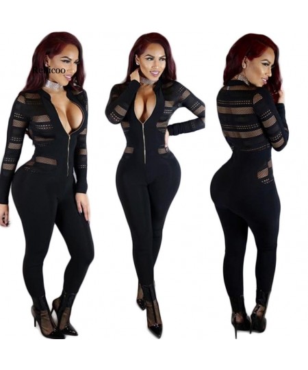 Autumn Women black Striped Jumpsuit Long Sleeve V-Neck Zipper Bodycon Romper Sexy Skinny Ladies Long Pants Jumpsuit $42.90 - ...