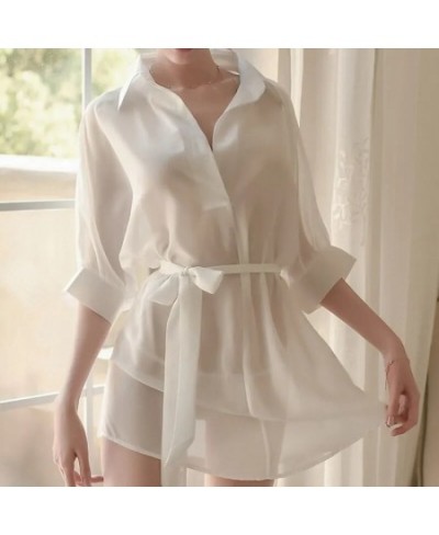 Silk Pajamas Women'S Cotton Summer Sexy Shirts Sweet Mid-Length Nightdresses Loose And Sweet Korean Style Kawaii Home Clothes...