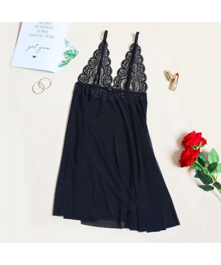 Sleep Dress Women Cotton Lace Black Sleeveless Nightdress Mesh Nighties See-through Plus Size Nightwear 3XL 2XL XL L M $22.79...