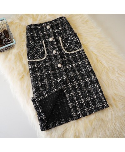 2022 High Waist Tweed Skirts for Women Long Skirt Summer Chic Split Trumpet Elegant Skirt $31.76 - Bottoms