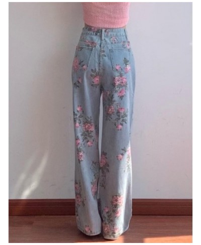 Vintage High Waist Rose Printed Jeans Women Korean Casual Streetwear Harajuku Floral Jeans Loose Straight Denim Pants $54.93 ...