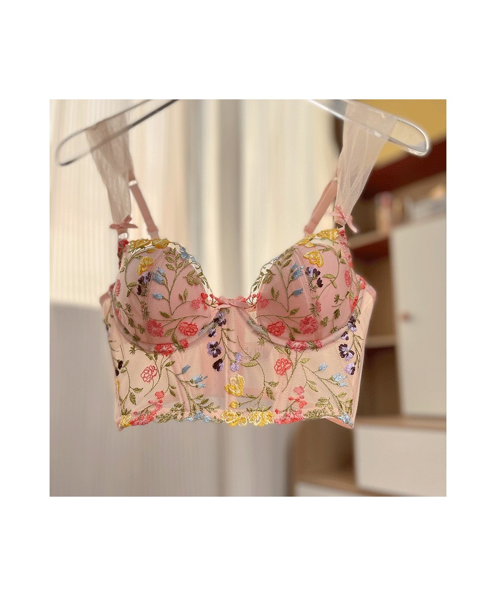 French Spring Floral Embroidery Lingerie Top Romantic Thin Cup with Pad Bralette Women Sexy Push Up Underwear Cute Lace Bra $...