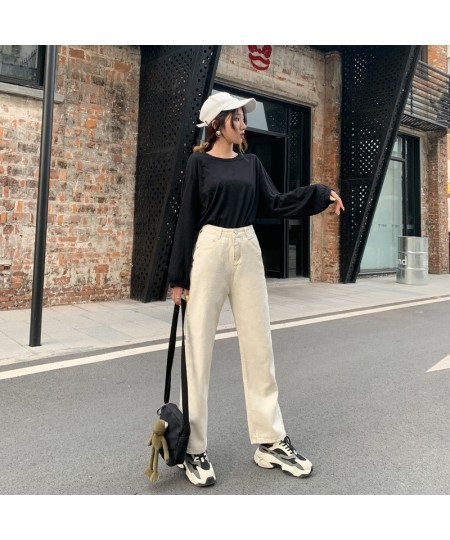 Spring Autumn Wide-leg Jeans Women's High-waist Denim Pants Retro Loose Droop Straight Trousers Jeans $38.55 - Jeans