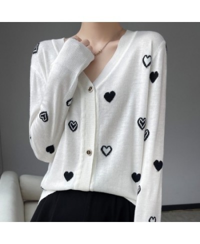 Spring and Autumn Wool Knitted Printed Cardigan Ladies Sweaters Coat Korean Fashion Long Sleeve Female Knitwear Cardigans $42...