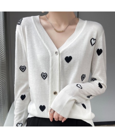 Spring and Autumn Wool Knitted Printed Cardigan Ladies Sweaters Coat Korean Fashion Long Sleeve Female Knitwear Cardigans $42...