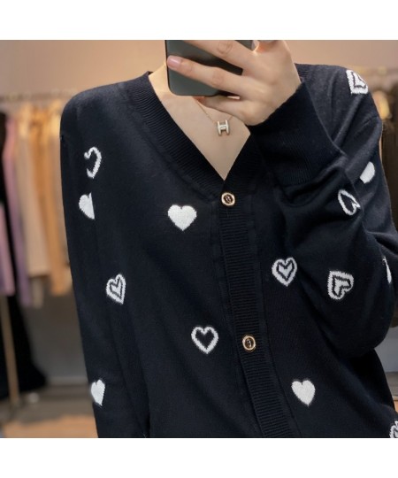 Spring and Autumn Wool Knitted Printed Cardigan Ladies Sweaters Coat Korean Fashion Long Sleeve Female Knitwear Cardigans $42...