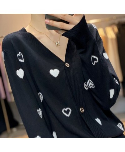 Spring and Autumn Wool Knitted Printed Cardigan Ladies Sweaters Coat Korean Fashion Long Sleeve Female Knitwear Cardigans $42...