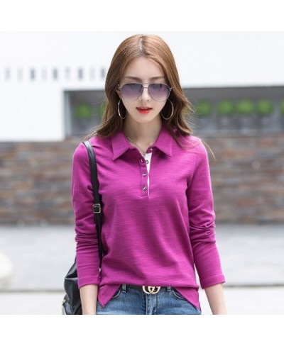 Cotton Female Tops Women Polo Shirts Summer Tees Clothing Long Sleeve Loose Casual Ladies Clothes Отворот футболка 5678kg $43...