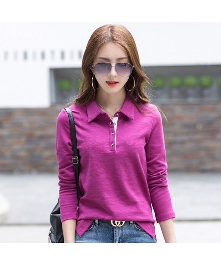 Cotton Female Tops Women Polo Shirts Summer Tees Clothing Long Sleeve Loose Casual Ladies Clothes Отворот футболка 5678kg $43...