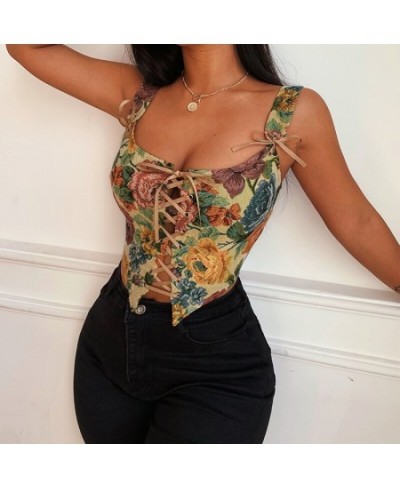 2023 Floral Print Lace Up Women Corset Crop Top Camis Straps Hollow Out Bodycon Sexy Streetwear Party Club Bustiers Vintage $...