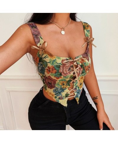 2023 Floral Print Lace Up Women Corset Crop Top Camis Straps Hollow Out Bodycon Sexy Streetwear Party Club Bustiers Vintage $...