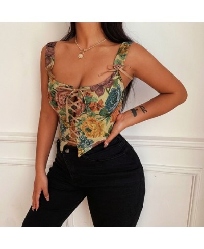 2023 Floral Print Lace Up Women Corset Crop Top Camis Straps Hollow Out Bodycon Sexy Streetwear Party Club Bustiers Vintage $...