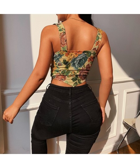 2023 Floral Print Lace Up Women Corset Crop Top Camis Straps Hollow Out Bodycon Sexy Streetwear Party Club Bustiers Vintage $...