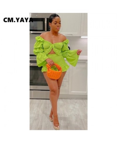 Fashion Holiday Women's Set Lantern Sleeve Pleated Blouse and Flare Shorts Suit INS 2023 Two 2Piece Set Outfit Tracksuit $35....