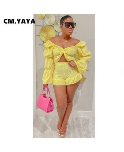 Fashion Holiday Women's Set Lantern Sleeve Pleated Blouse and Flare Shorts Suit INS 2023 Two 2Piece Set Outfit Tracksuit $35....