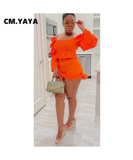 Fashion Holiday Women's Set Lantern Sleeve Pleated Blouse and Flare Shorts Suit INS 2023 Two 2Piece Set Outfit Tracksuit $35....