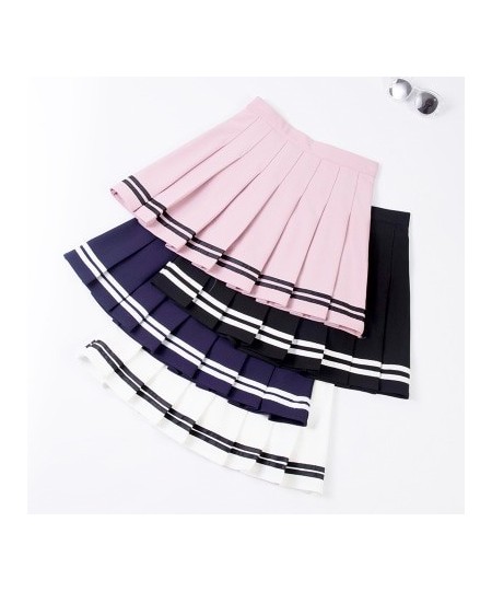 S-XXL Four Colors High Waist A-Line Women Striped Stitching Sailor Pleated Skirt Elastic Waist Sweet Girls Dance Skirt $24.68...