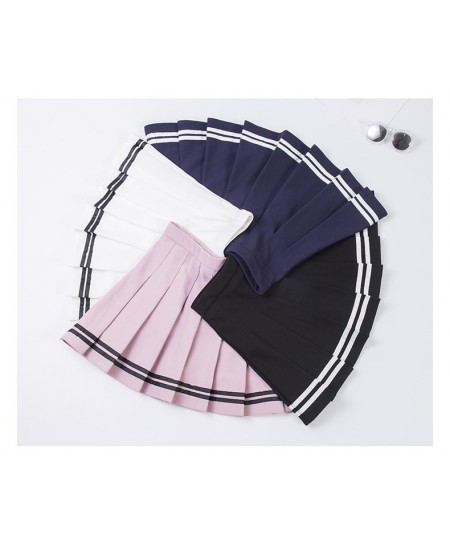 S-XXL Four Colors High Waist A-Line Women Striped Stitching Sailor Pleated Skirt Elastic Waist Sweet Girls Dance Skirt $24.68...