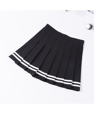 S-XXL Four Colors High Waist A-Line Women Striped Stitching Sailor Pleated Skirt Elastic Waist Sweet Girls Dance Skirt $24.68...