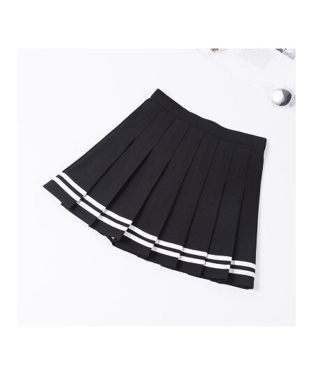 S-XXL Four Colors High Waist A-Line Women Striped Stitching Sailor Pleated Skirt Elastic Waist Sweet Girls Dance Skirt $24.68...