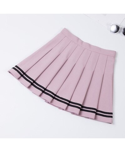 S-XXL Four Colors High Waist A-Line Women Striped Stitching Sailor Pleated Skirt Elastic Waist Sweet Girls Dance Skirt $24.68...