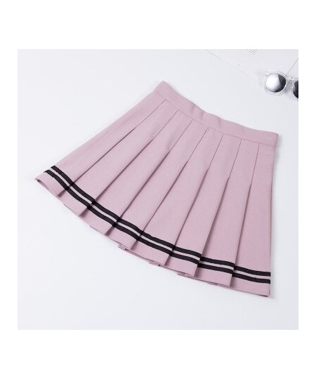 S-XXL Four Colors High Waist A-Line Women Striped Stitching Sailor Pleated Skirt Elastic Waist Sweet Girls Dance Skirt $24.68...