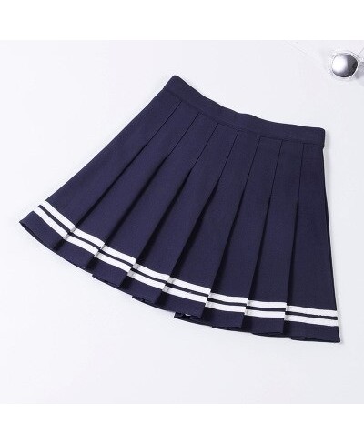 S-XXL Four Colors High Waist A-Line Women Striped Stitching Sailor Pleated Skirt Elastic Waist Sweet Girls Dance Skirt $24.68...