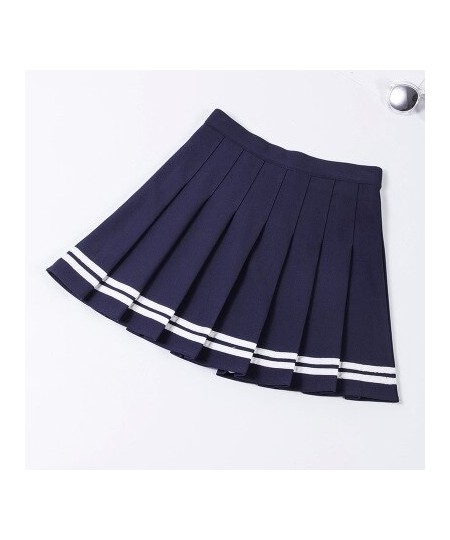 S-XXL Four Colors High Waist A-Line Women Striped Stitching Sailor Pleated Skirt Elastic Waist Sweet Girls Dance Skirt $24.68...