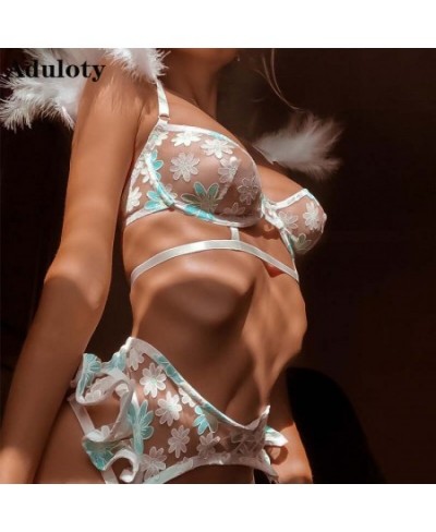 New Erotic Lingerie Exquisite Embroidery Big Flower Mesh Perspective Fabric Sexy Women's Underwear Bra Gather Temptation $31....