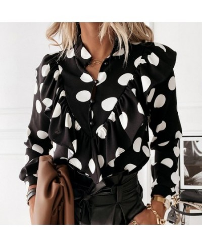 2023 Spring Autumn Long Sleeve Ruffled V-neck Blouse Women Office Lady Chiffon Polka Dot Women Shirt Elegant Lady Clothing $2...