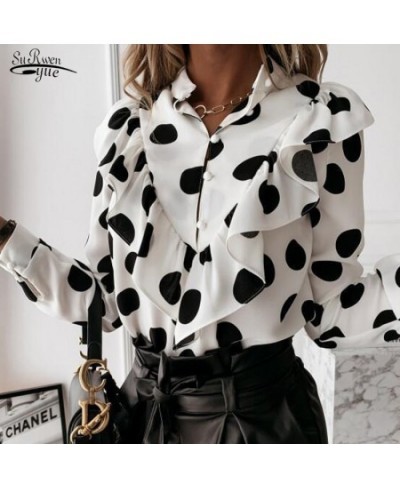 2023 Spring Autumn Long Sleeve Ruffled V-neck Blouse Women Office Lady Chiffon Polka Dot Women Shirt Elegant Lady Clothing $2...