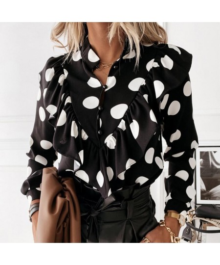 2023 Spring Autumn Long Sleeve Ruffled V-neck Blouse Women Office Lady Chiffon Polka Dot Women Shirt Elegant Lady Clothing $2...