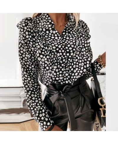 2023 Spring Autumn Long Sleeve Ruffled V-neck Blouse Women Office Lady Chiffon Polka Dot Women Shirt Elegant Lady Clothing $2...