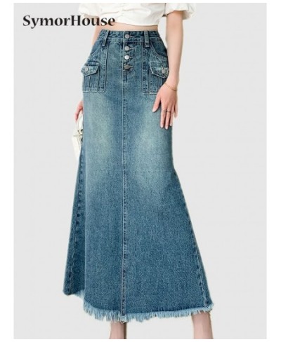 Spring Summer Autumn Vintage Trumpet Mermaid Denim Long Skirt Women Vintage High Waist Korean Style Wrap-Hips Skirt Female $6...