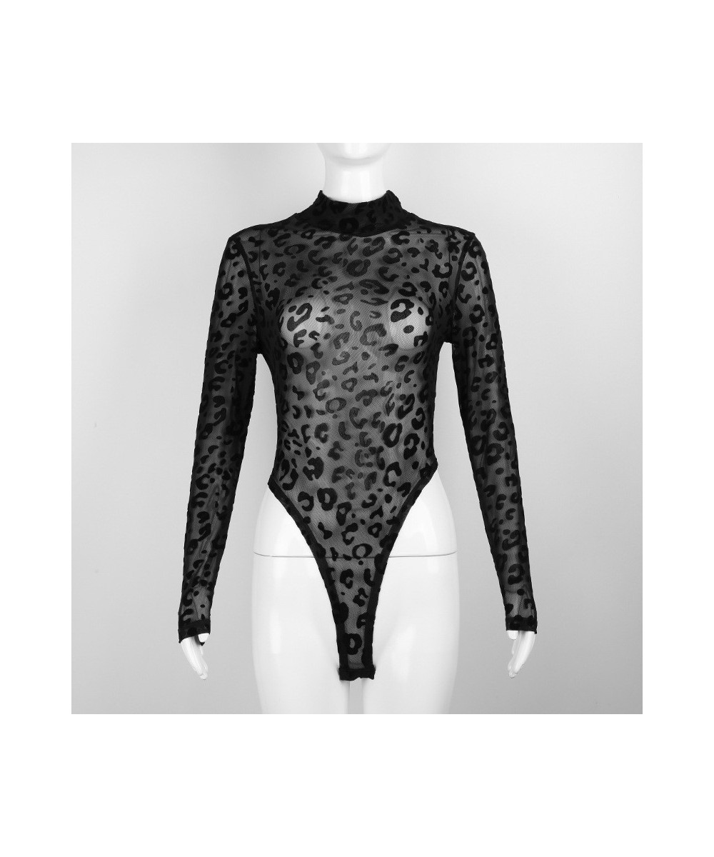 Transparent Sexy Mesh Bodysuit Long Sleeve Jumpsuit Women's One Piece Sheer Leotard One Piece Underwear $33.24 - Underwear