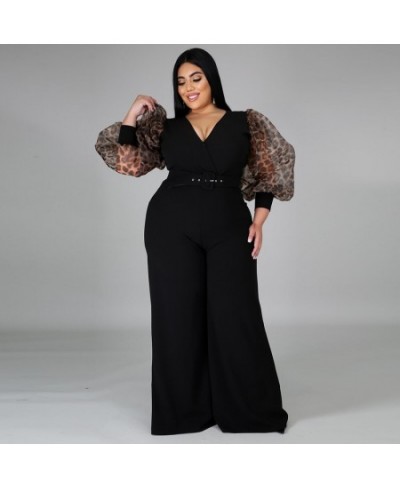 Plus Size Women's Jumpsuit 2022 Autumn Fashion Solid Color Jumpsuit V-neck Puff Sleeves Sexy Wide-leg Jumpsuit Female Clothin...