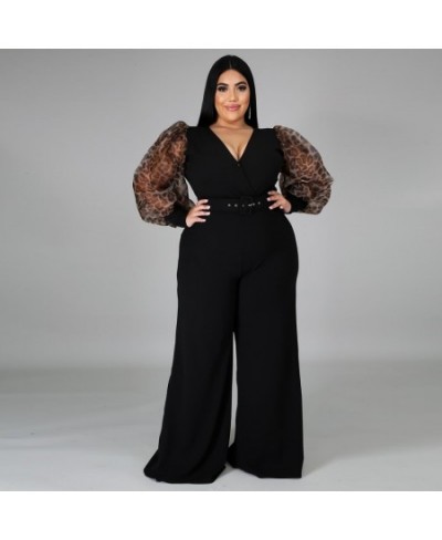 Plus Size Women's Jumpsuit 2022 Autumn Fashion Solid Color Jumpsuit V-neck Puff Sleeves Sexy Wide-leg Jumpsuit Female Clothin...