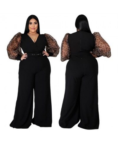 Plus Size Women's Jumpsuit 2022 Autumn Fashion Solid Color Jumpsuit V-neck Puff Sleeves Sexy Wide-leg Jumpsuit Female Clothin...