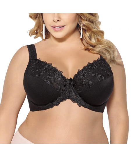 Black Big Minimizer Bras Plus Size Lace Bra Women Underwired Unlined Full Coverage Ultra Thin Adjusted-straps BH B C D E F G ...