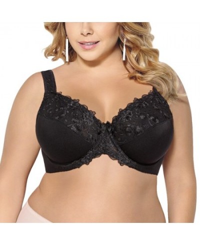 Black Big Minimizer Bras Plus Size Lace Bra Women Underwired Unlined Full Coverage Ultra Thin Adjusted-straps BH B C D E F G ...