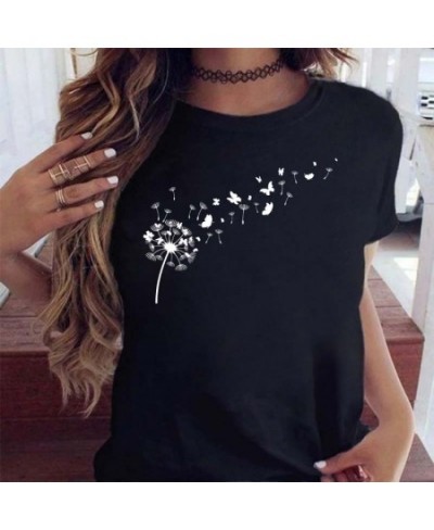 Women Graphic Cartoon Dandelion Print T Shirt Short Sleeve Ladies Print Clothes Lady Tees Tops Female Womens T Shirt $19.92 -...