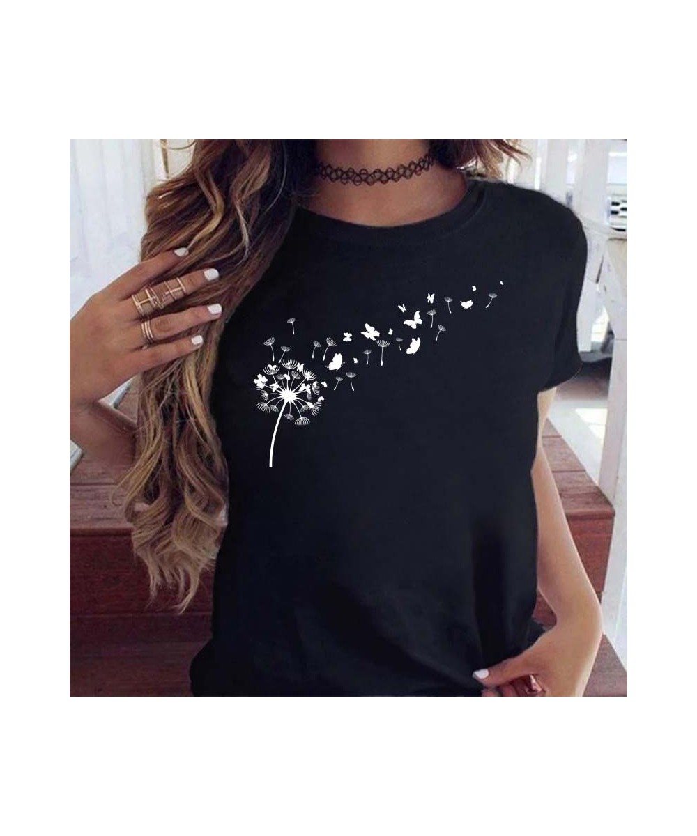 Women Graphic Cartoon Dandelion Print T Shirt Short Sleeve Ladies Print Clothes Lady Tees Tops Female Womens T Shirt $19.92 -...