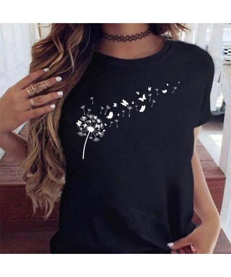 Women Graphic Cartoon Dandelion Print T Shirt Short Sleeve Ladies Print Clothes Lady Tees Tops Female Womens T Shirt $19.92 -...