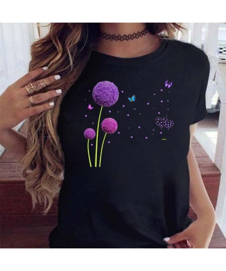 Women Graphic Cartoon Dandelion Print T Shirt Short Sleeve Ladies Print Clothes Lady Tees Tops Female Womens T Shirt $19.92 -...