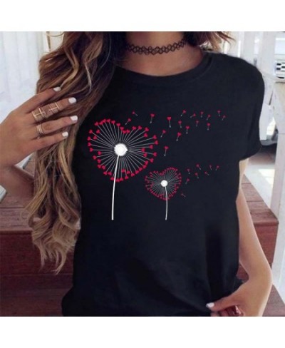 Women Graphic Cartoon Dandelion Print T Shirt Short Sleeve Ladies Print Clothes Lady Tees Tops Female Womens T Shirt $19.92 -...